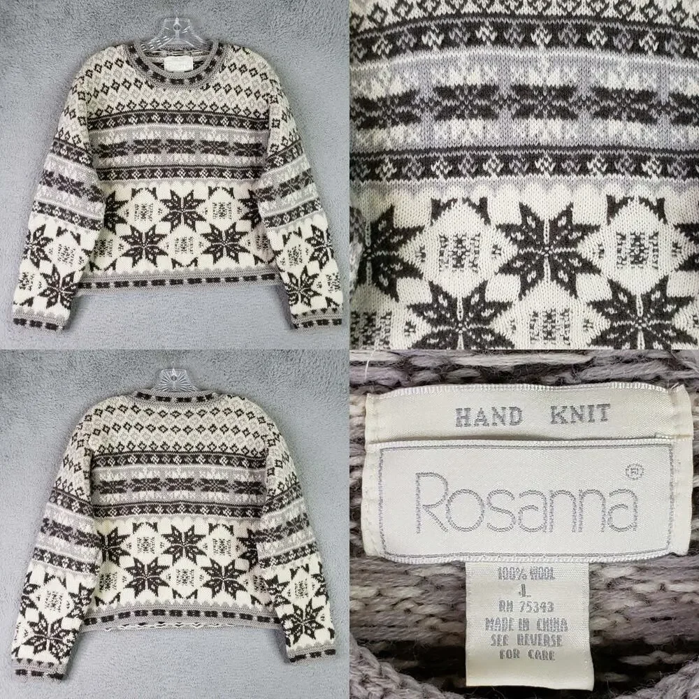 Vintage Rosanna Sweater Women’s Size Large L Wool Fair Isle Nordic Gray
